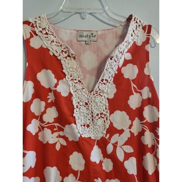 Mudpie Womens Size Small Sleeveless Avery Crochet Neck Shift Dress Belted Floral - Picture 3 of 11